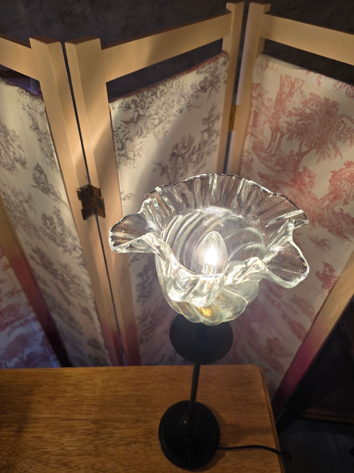 Pair of black and transparent glass vintage table lamps
