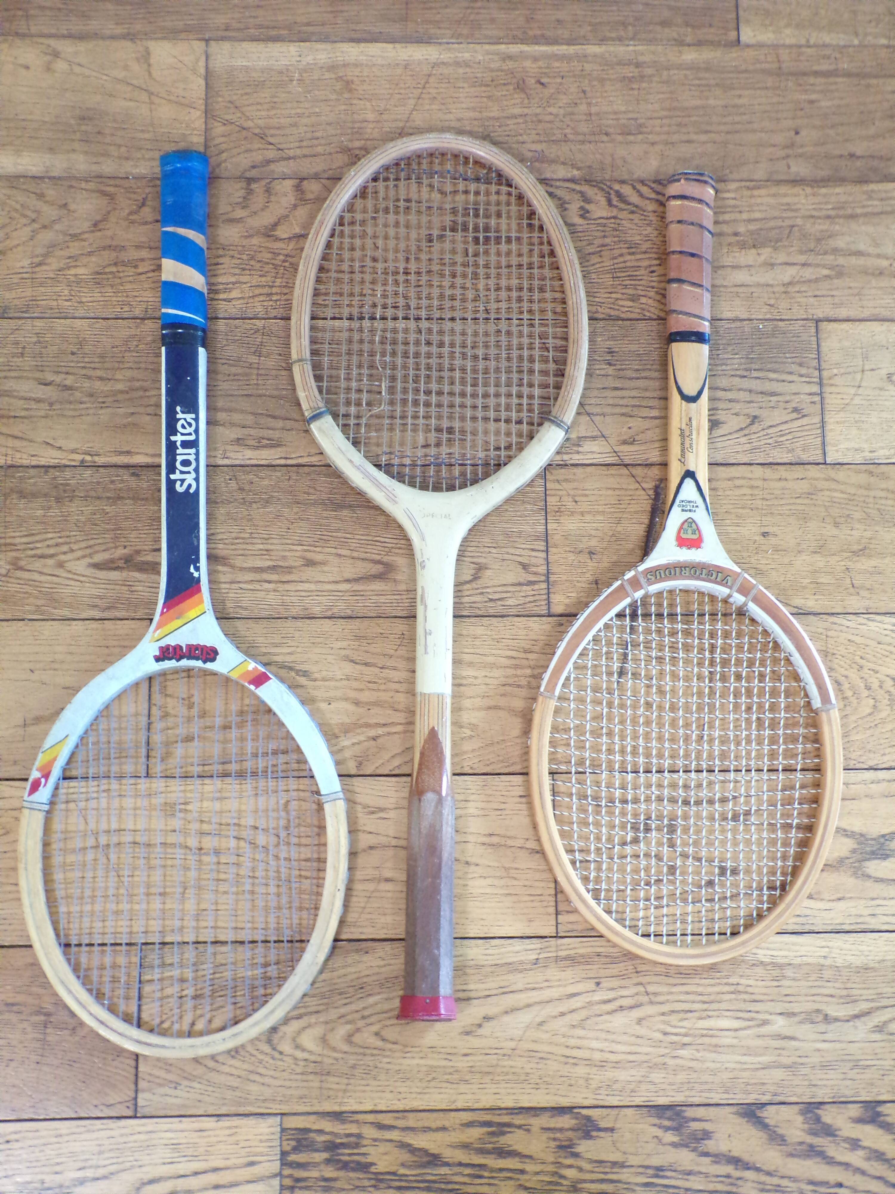 Vintage 3 wooden tennis rackets