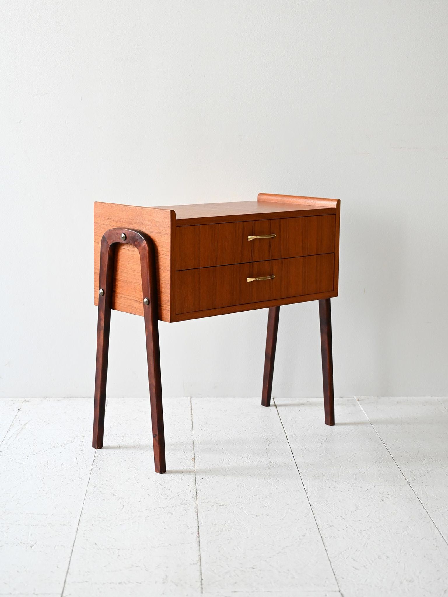1950s Scandinavian Teak Nightstand with Brass Handles