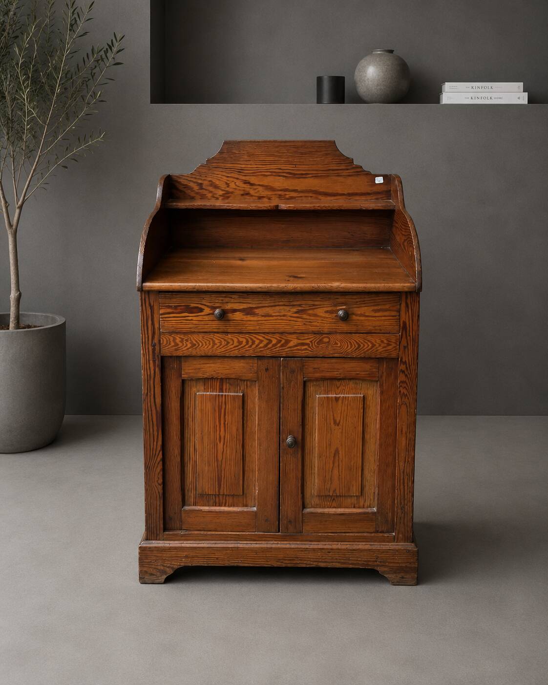Small kitchen cabinet in pitch pine.