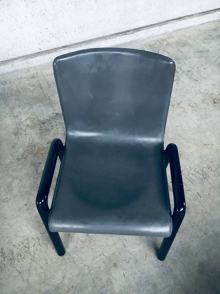 Postmodern Leather Dining Chairs, Italy, 1980s, Set of 4