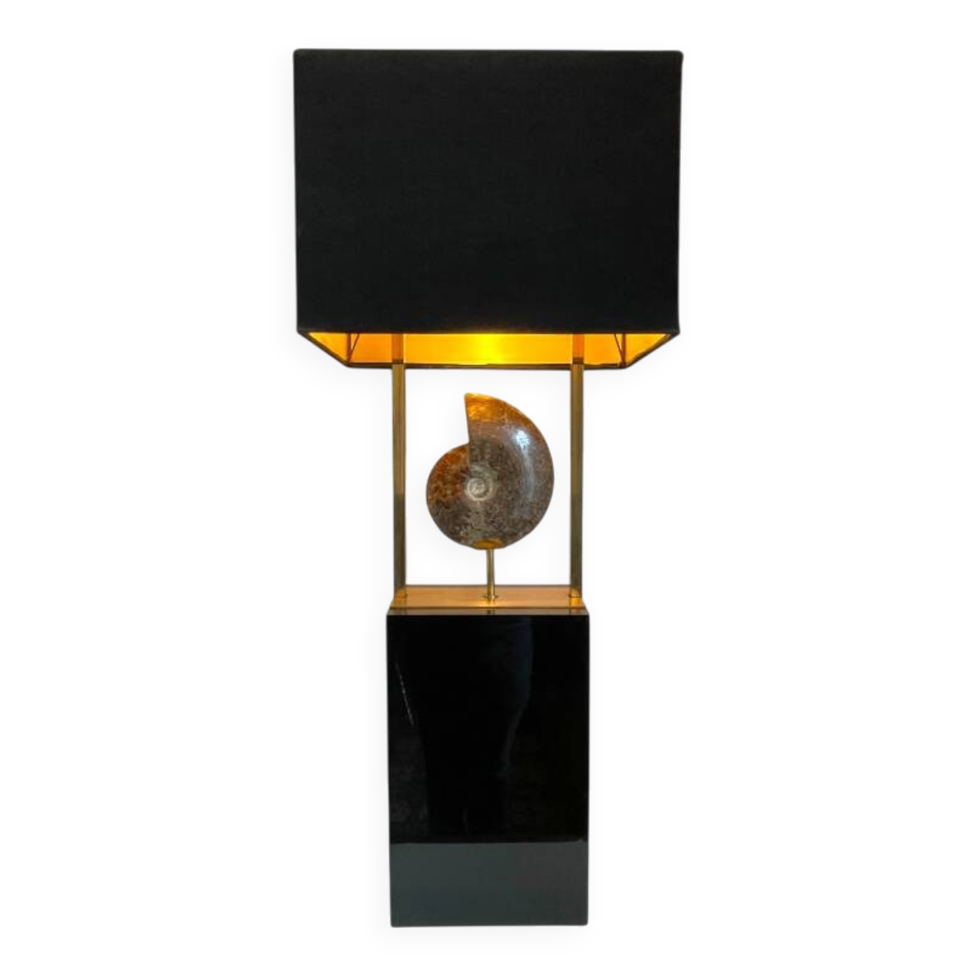 MAISON JANSEN (attr) 'Ammonite' lamp 102cm, gilded brass and black lacquered wood
