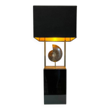 MAISON JANSEN (attr) 'Ammonite' lamp 102cm, gilded brass and black lacquered wood