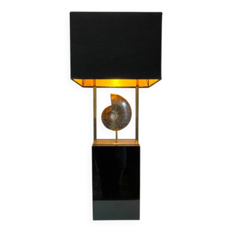 MAISON JANSEN (attr) 'Ammonite' lamp 102cm, gilded brass and black lacquered wood