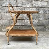 Rolling dessert in woven wicker bamboo rattan with 1950 bottle holder