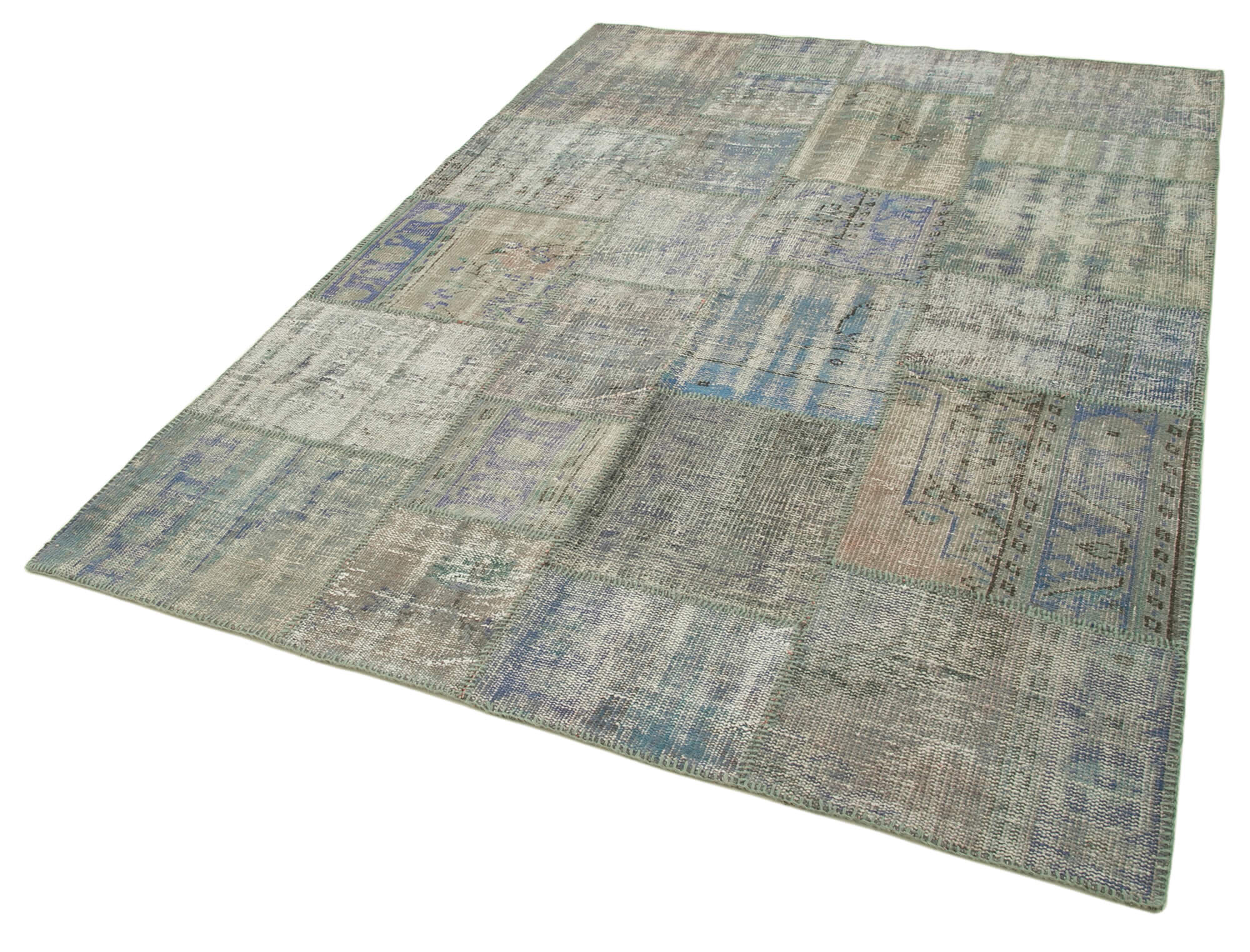 Handwoven Anatolian Contemporary 173 cm x 247 cm Grey Patchwork Carpet