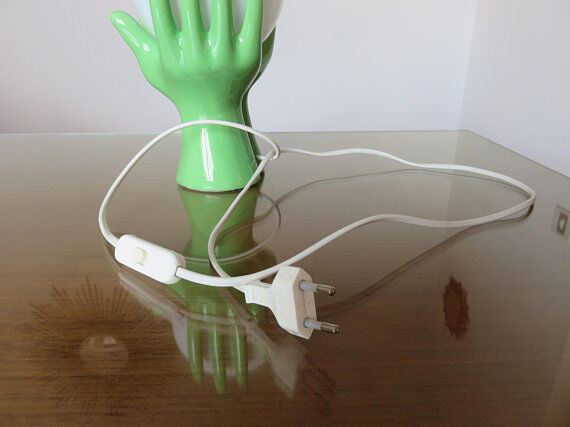 Hand green ceramic lamp and opaline white years 70