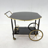 Mid-century italian brass & stained mahagony in high gloss finish bar cart