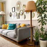 Lampadaire vintage Art déco en bois tourné