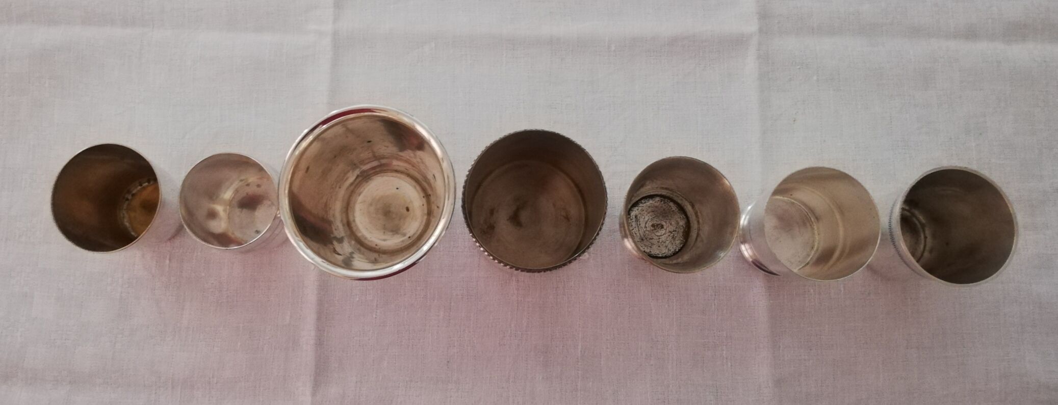 Set of 7 timpani in silver metal