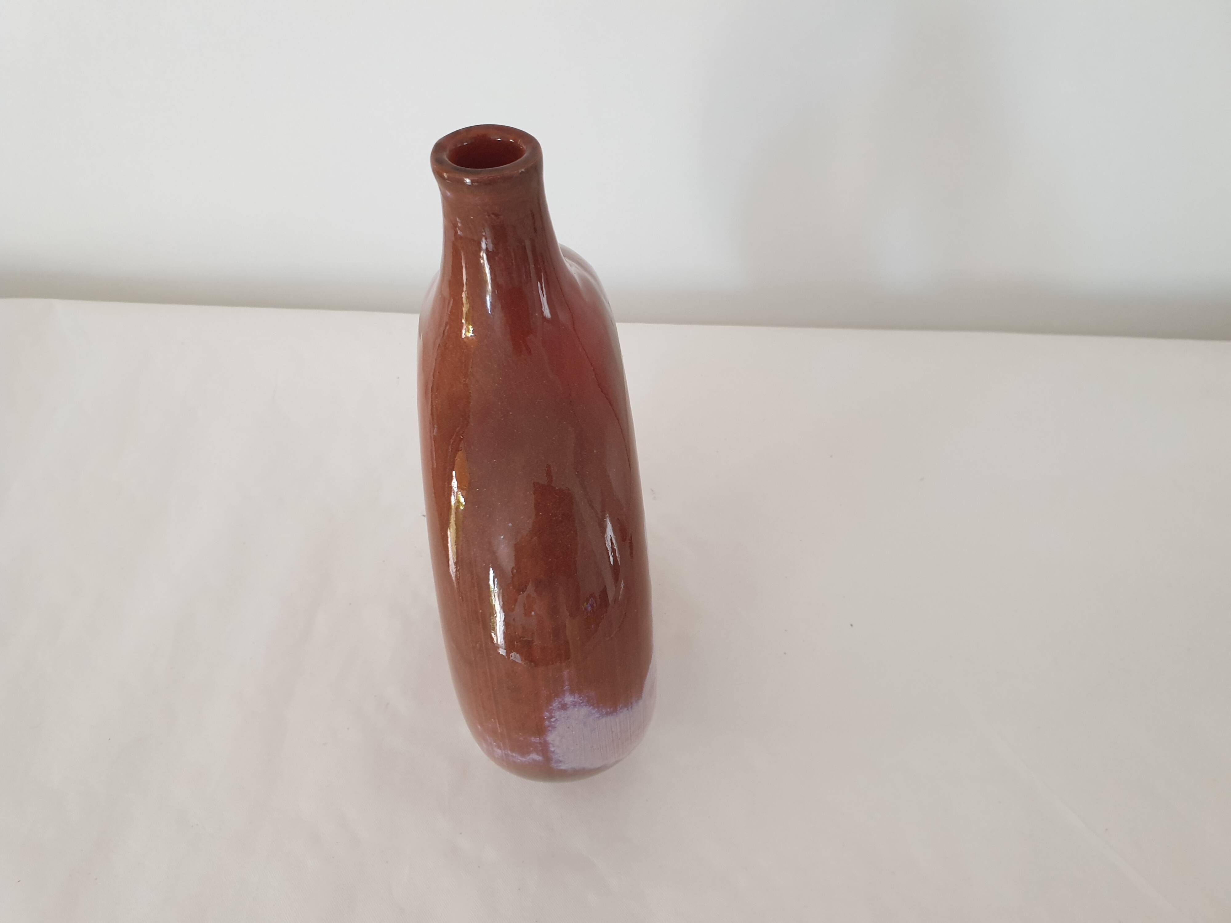 Modern shape ceramic soliflore vase Signed JCB + Symbol print