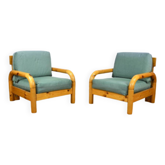 Pair of Solid Pine Armchairs by Rainer Daumiller 1970/1980