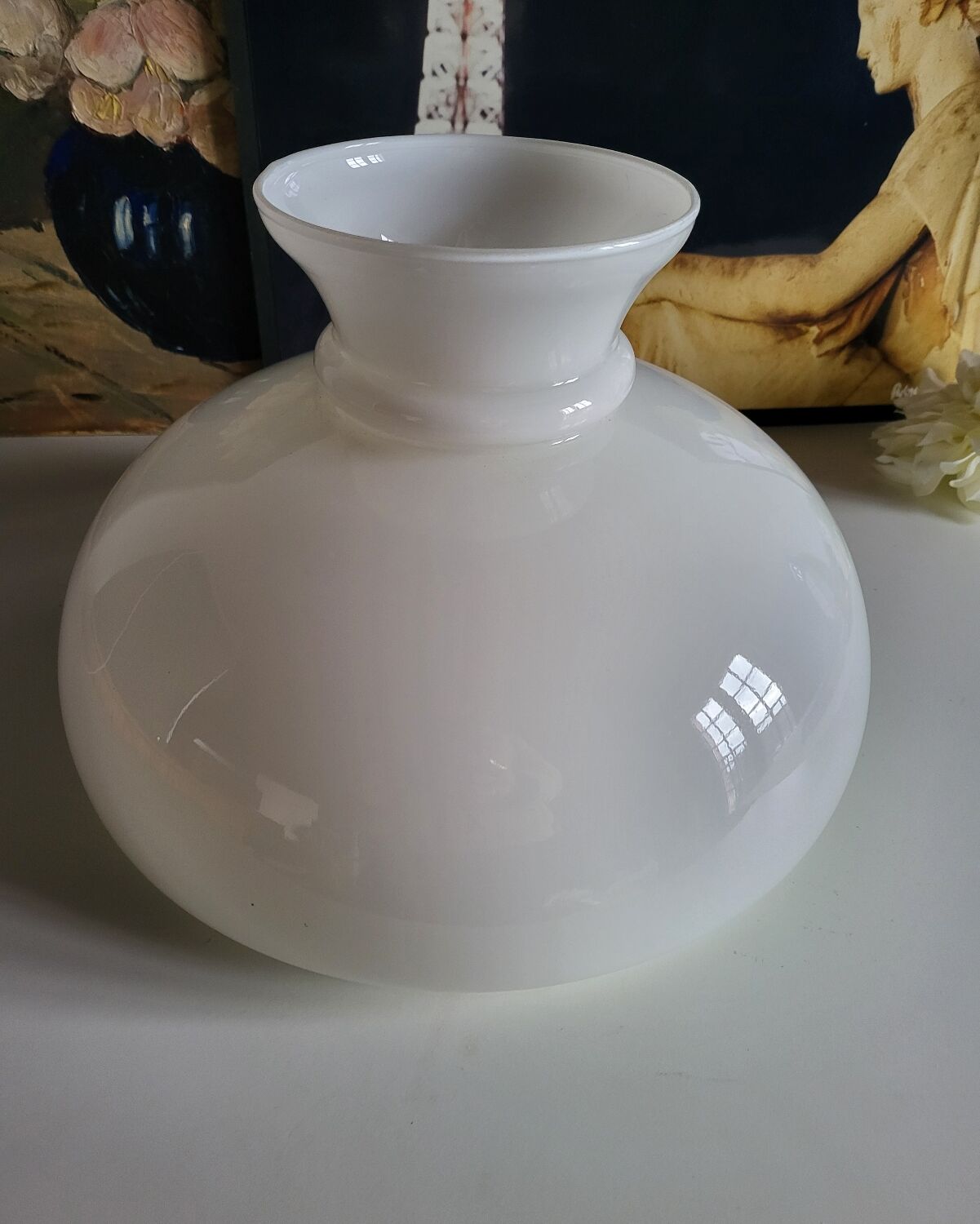 Large Globe Pendant Light in White Opaline