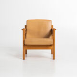 Pair of Oak and Leather Armchairs by Uluv Krasna Jizba, 1960s