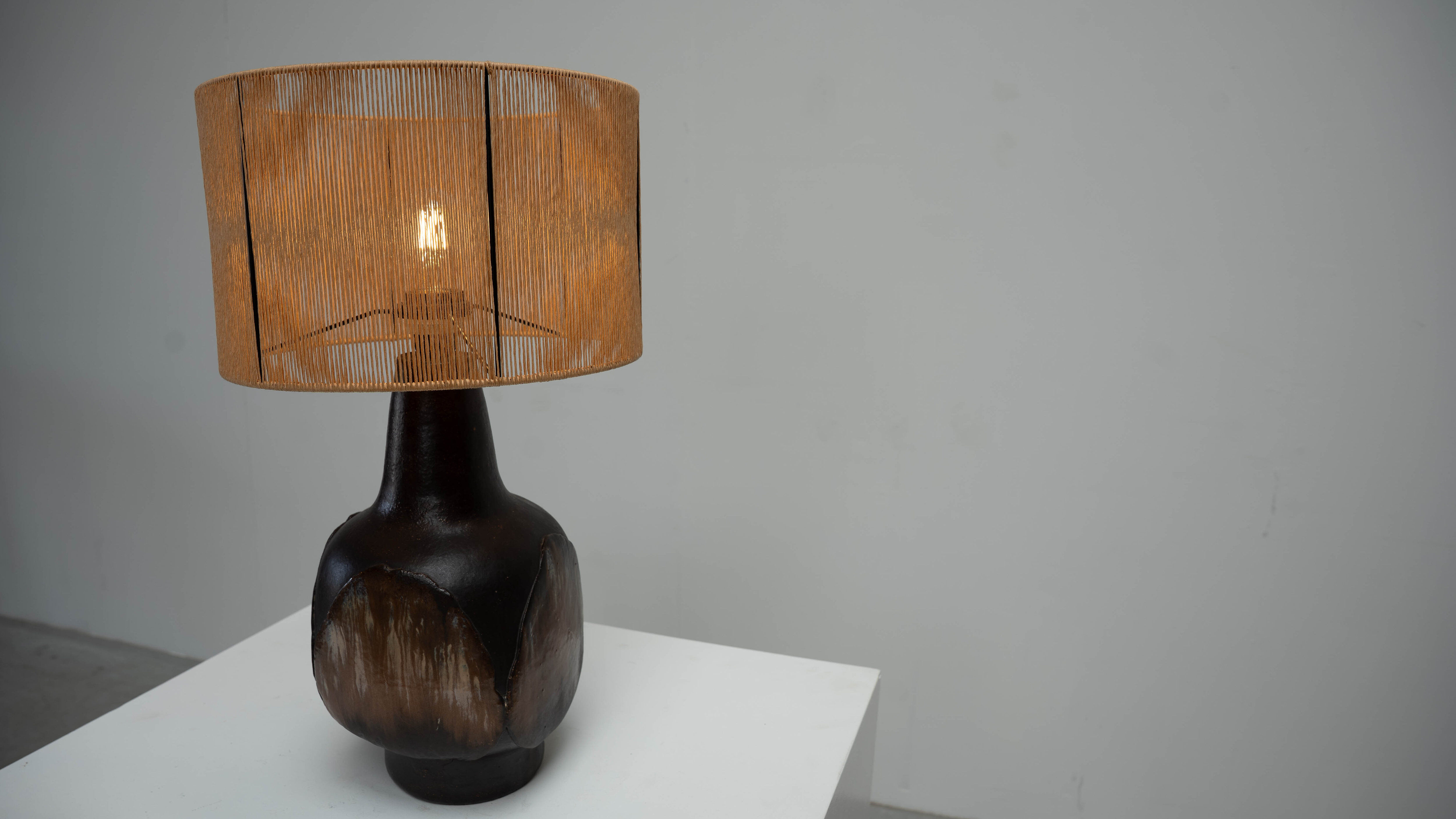 1970s dark glazed ceramic Danish lamp