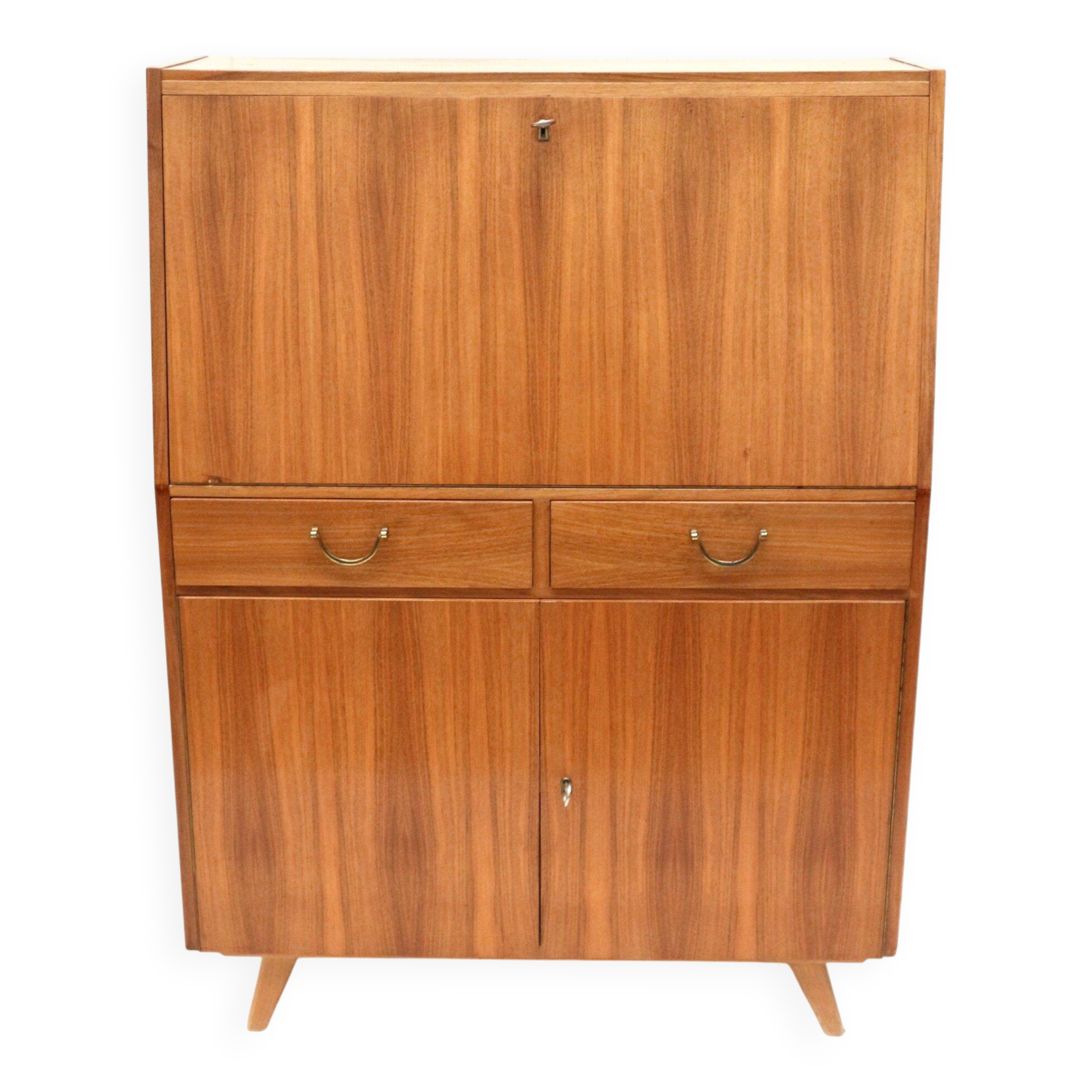 Vintage secretary with drawers, drop-down and doors from the 1960s.
