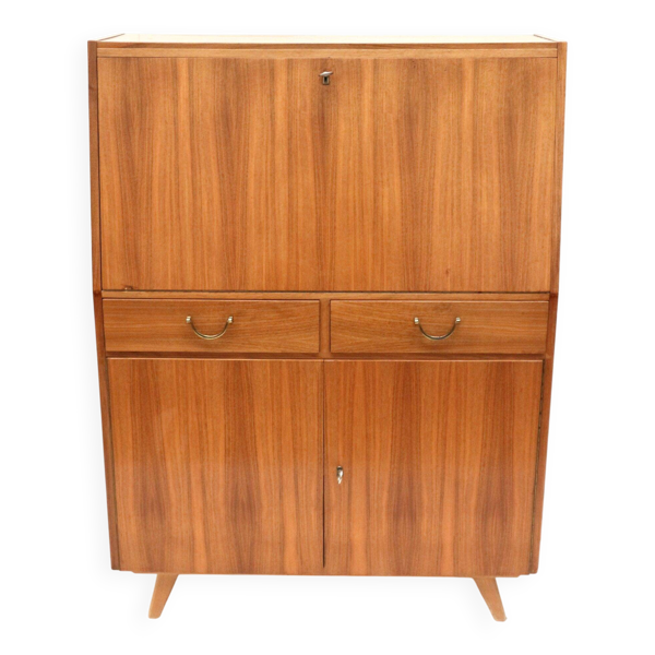 Secrétaire vintage avec tiroirs, abattant et portes des années 1960