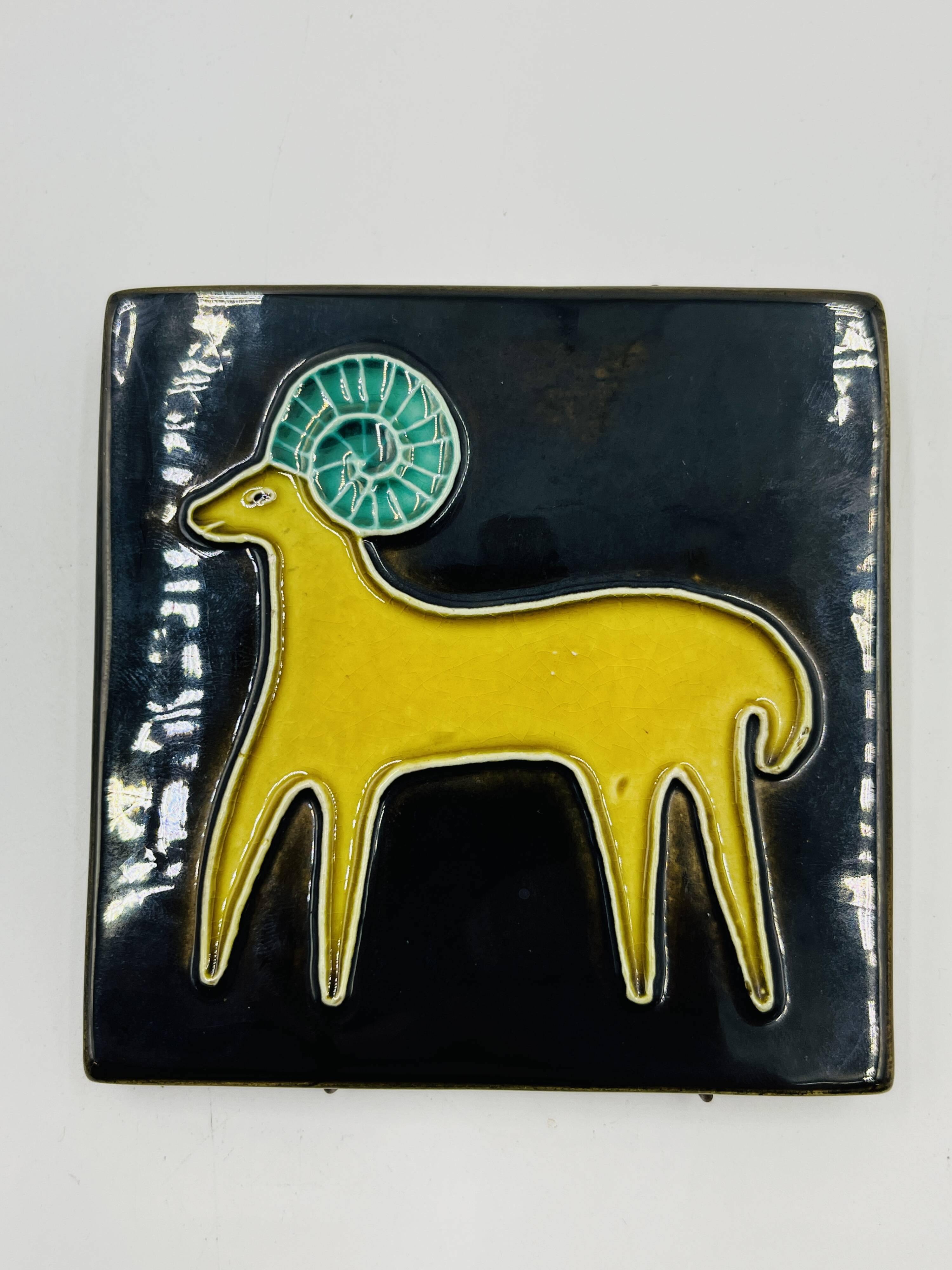 Vintage ceramic tile by Yvette Manoy - 1968