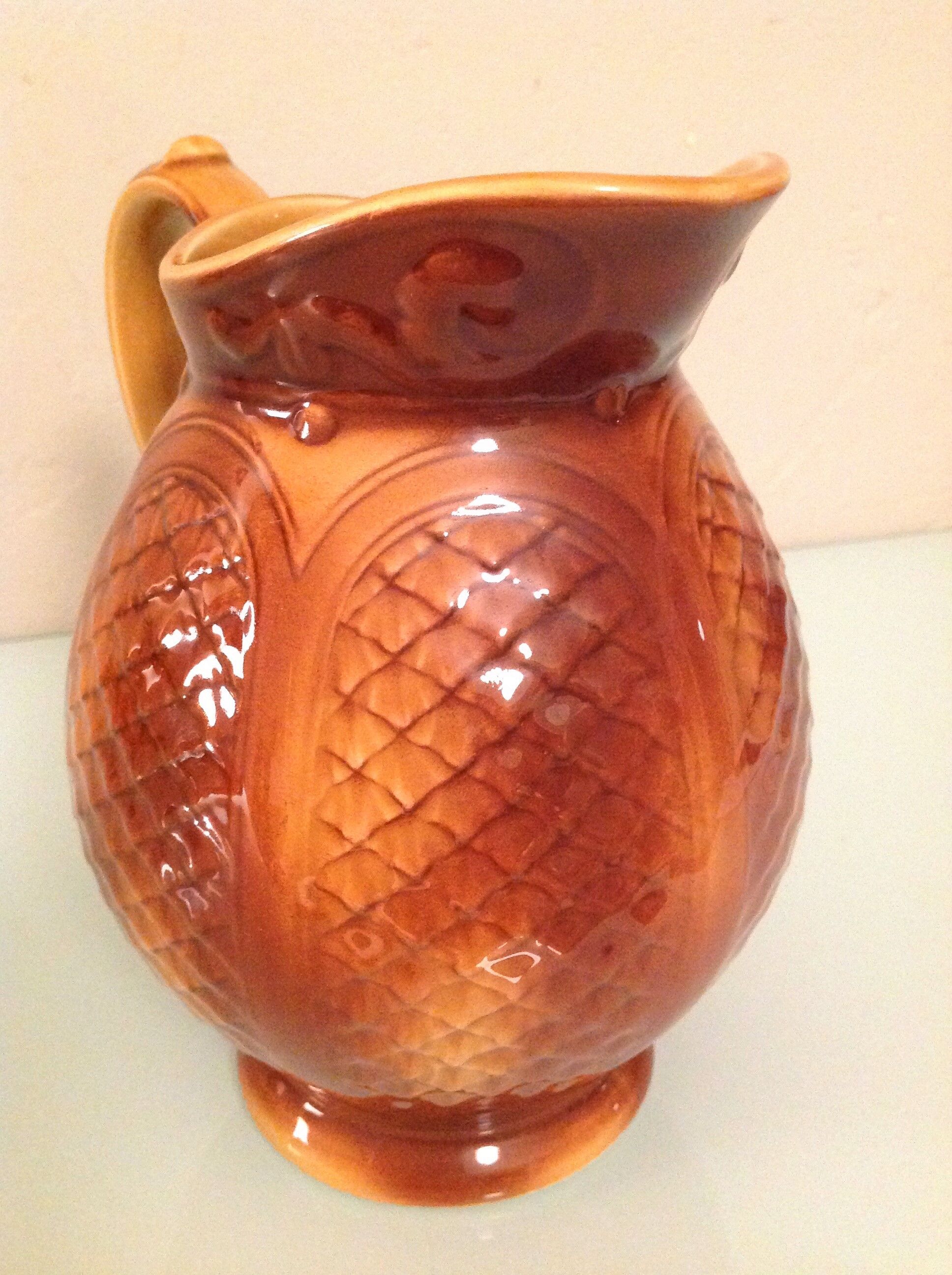 Pitcher ball in brown slip of the faienceries of Sarreguemeines vintage 60-70s