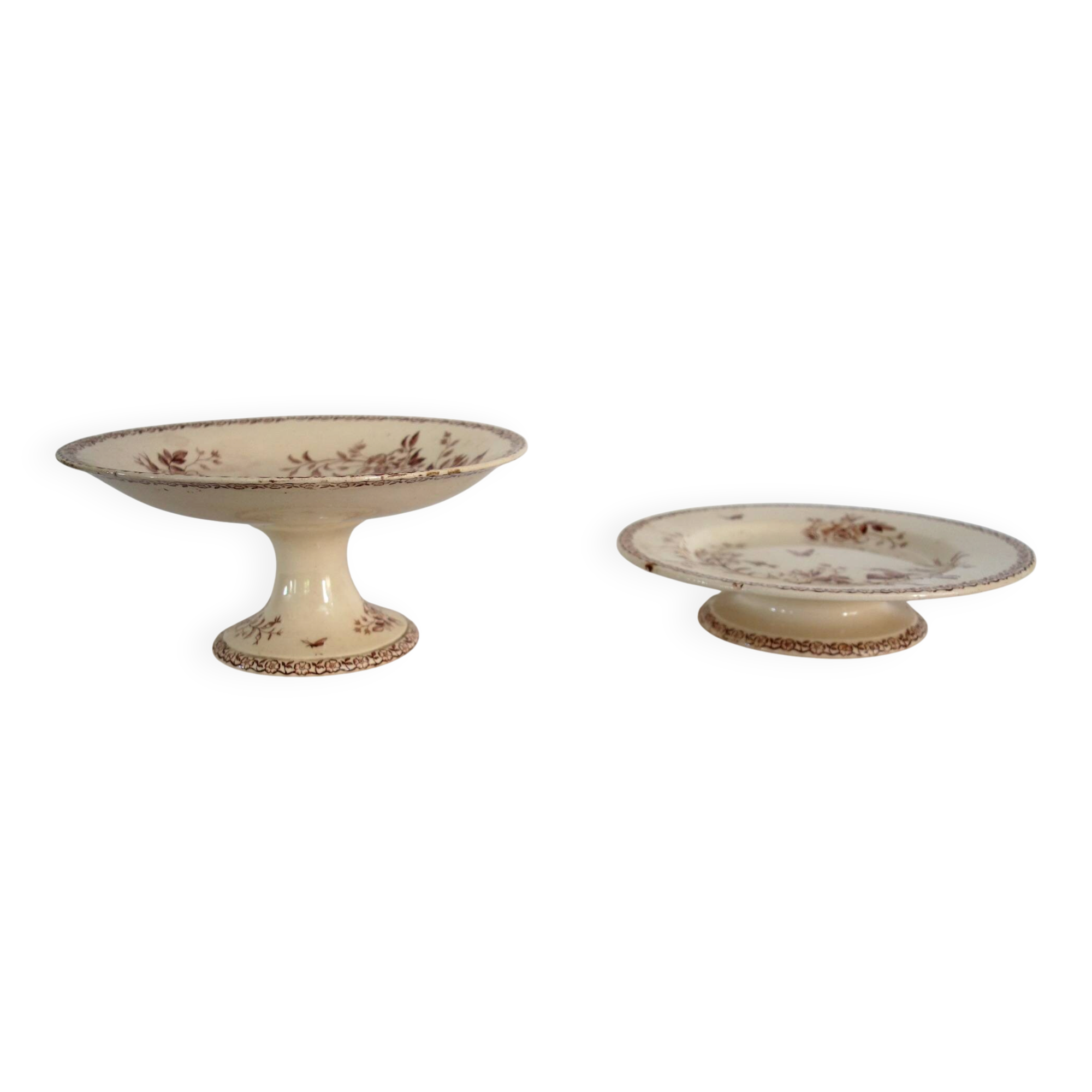 2 Terre De Fer Gien model Mai compotiers from around 1900.