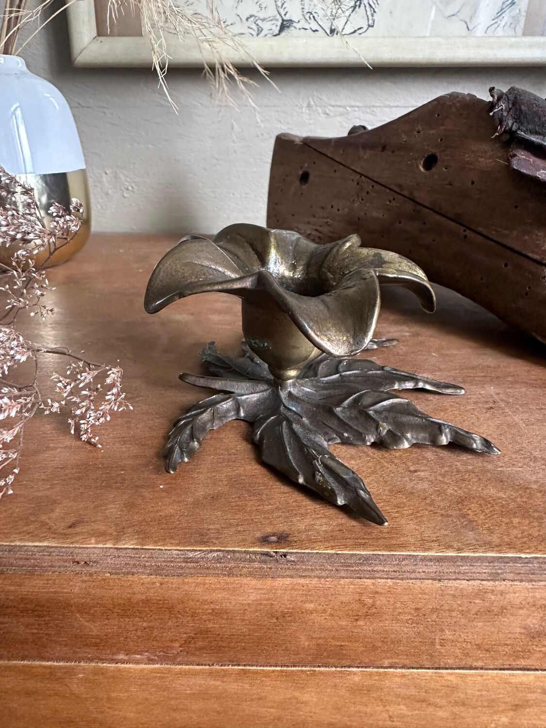 Brass flower candle holder