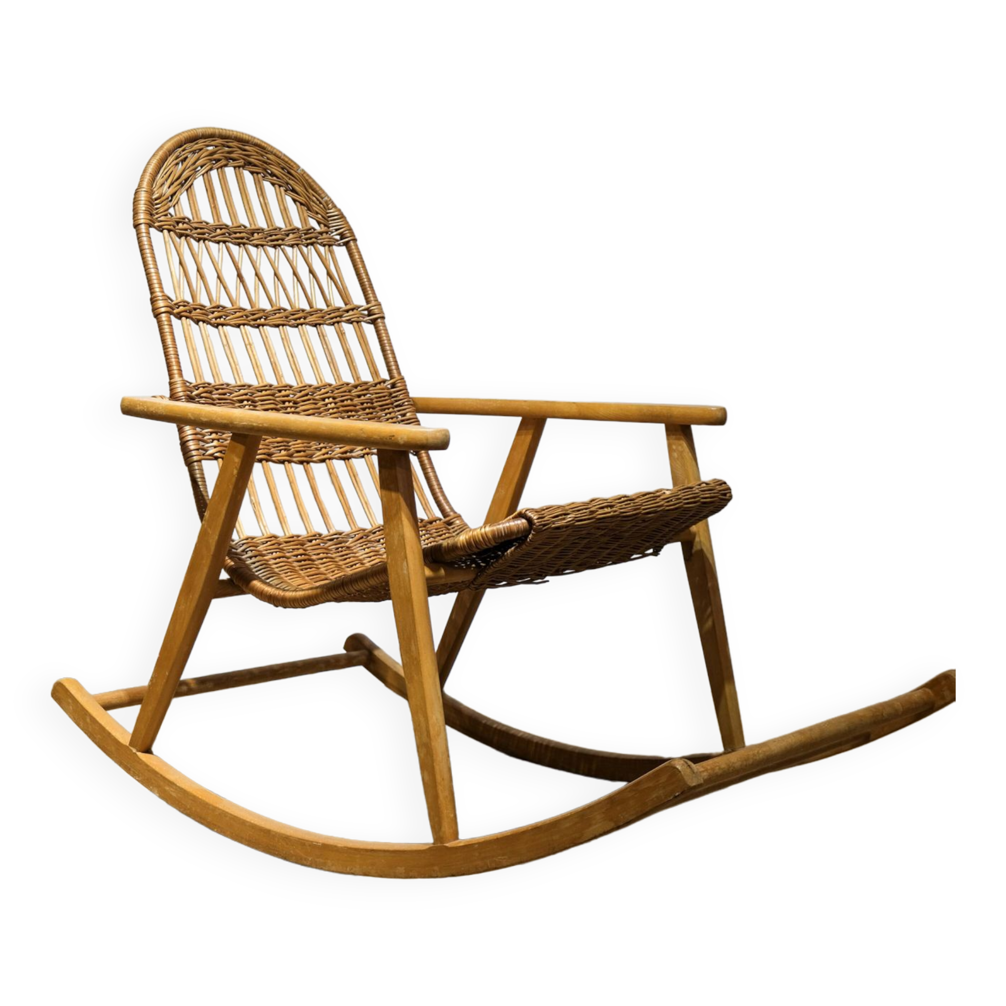 Wicker and wood rocking chair