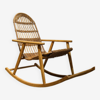 Wicker and wood rocking chair