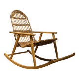 Wicker and wood rocking chair