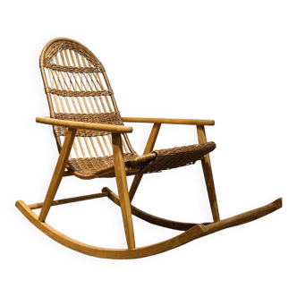 Wicker and wood rocking chair