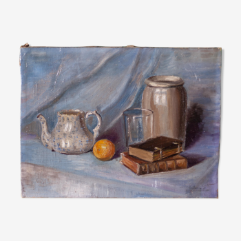 Peinture vintage tableau signé peinture signée nature morte,décoration intérieur,home decor