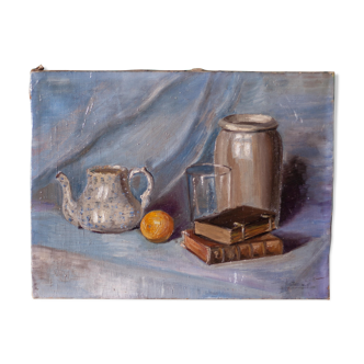 Peinture vintage tableau signé peinture signée nature morte,décoration intérieur,home decor