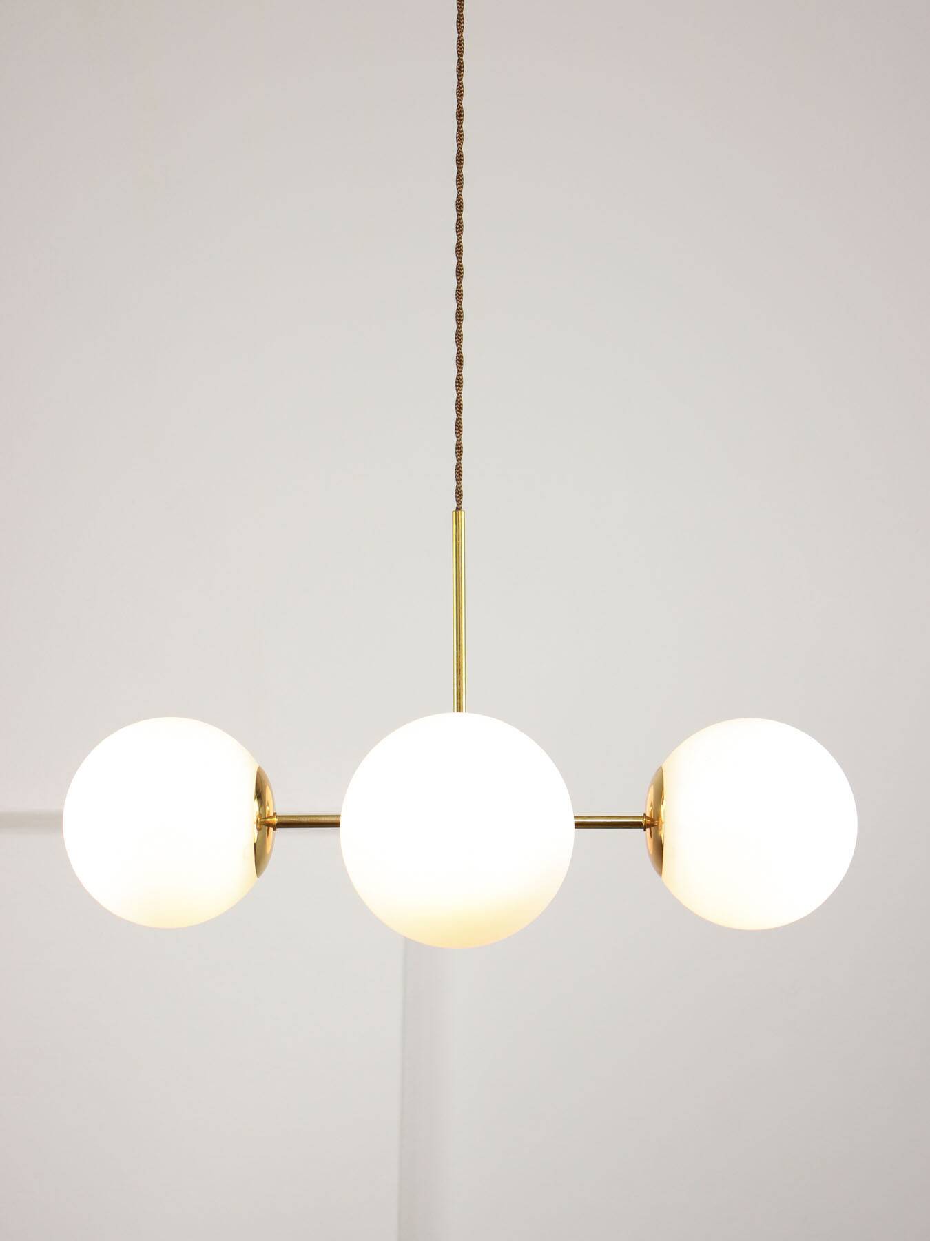 Italian Mid Century Golden Sputnik Chandelier with Opaline Shades, 1960s