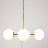Italian Mid Century Golden Sputnik Chandelier with Opaline Shades, 1960s