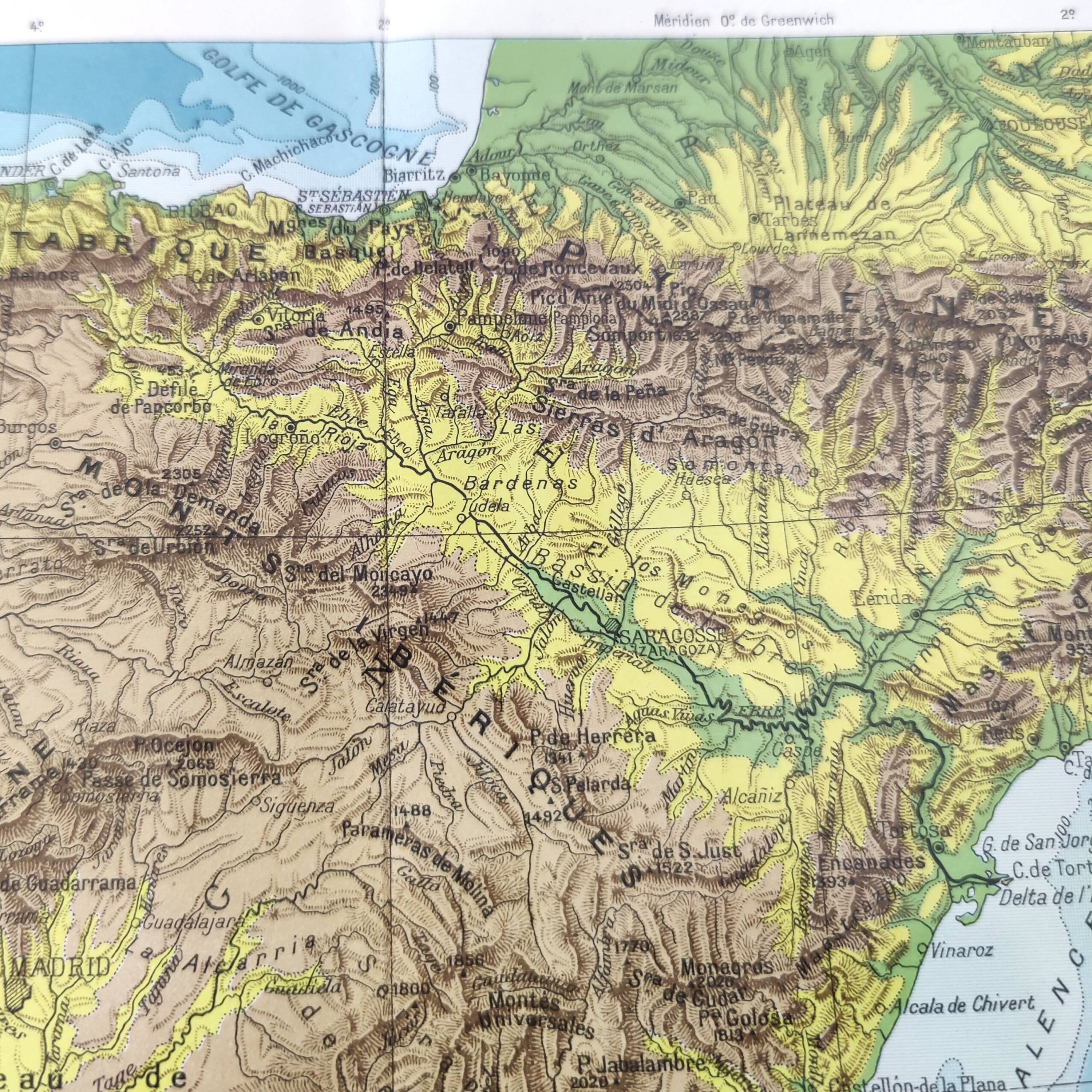 Spain and Portugal map in vintage colors 43x43cm from 1950