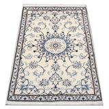 Blue cream oriental wool area rug handwoven traditional carpet- 88x131cm