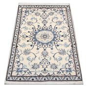 Blue cream oriental wool area rug handwoven traditional carpet- 88x131cm