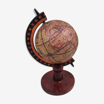 globe terrestre ancien bois et papier de bureau année 1960 1970