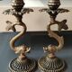 Paire Bougeoirs Carpe Koi, style Art Nouveau. En bronze patiné vieil or