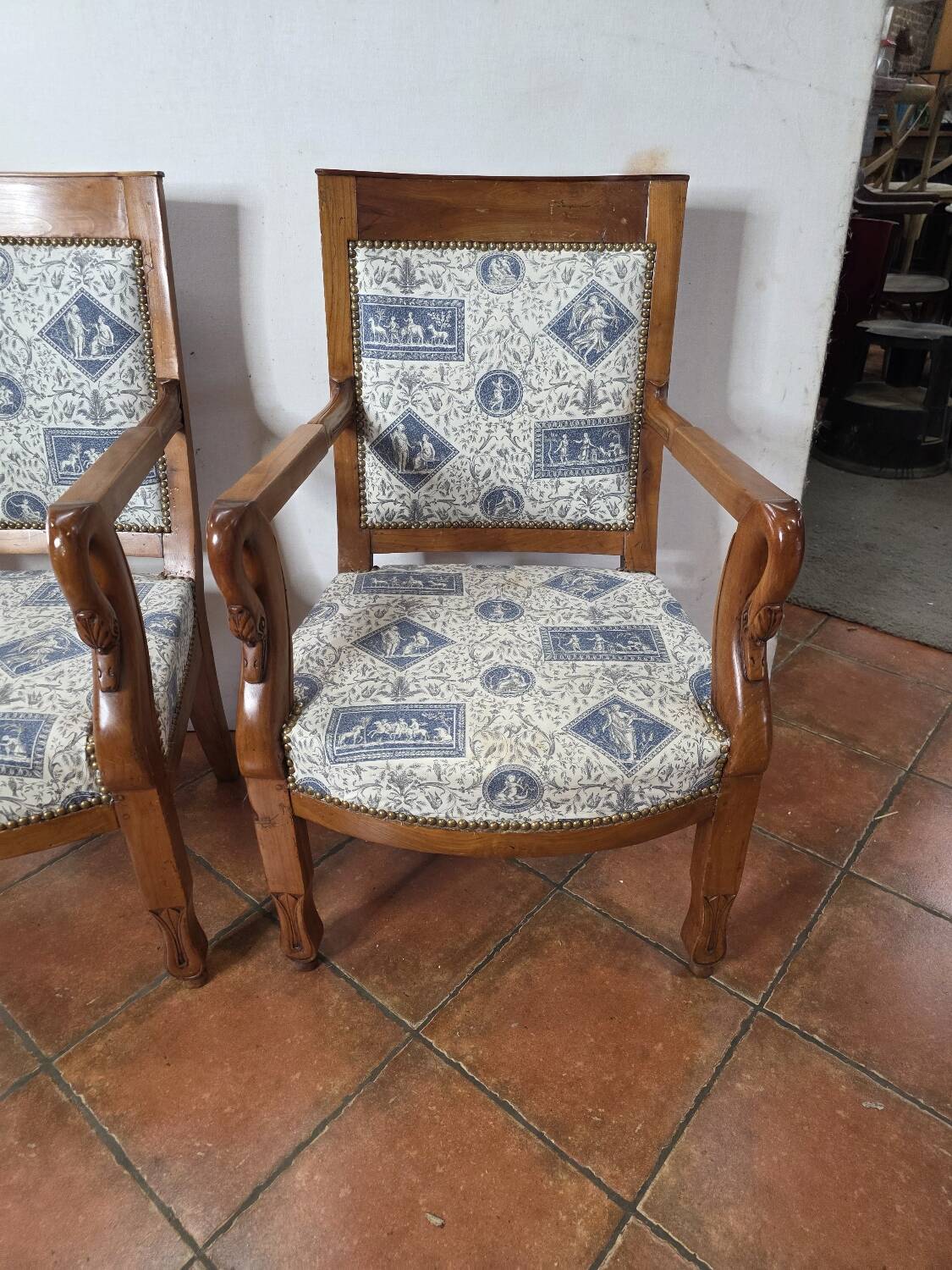 Pair of 19th century restoration armchairs in cherry wood