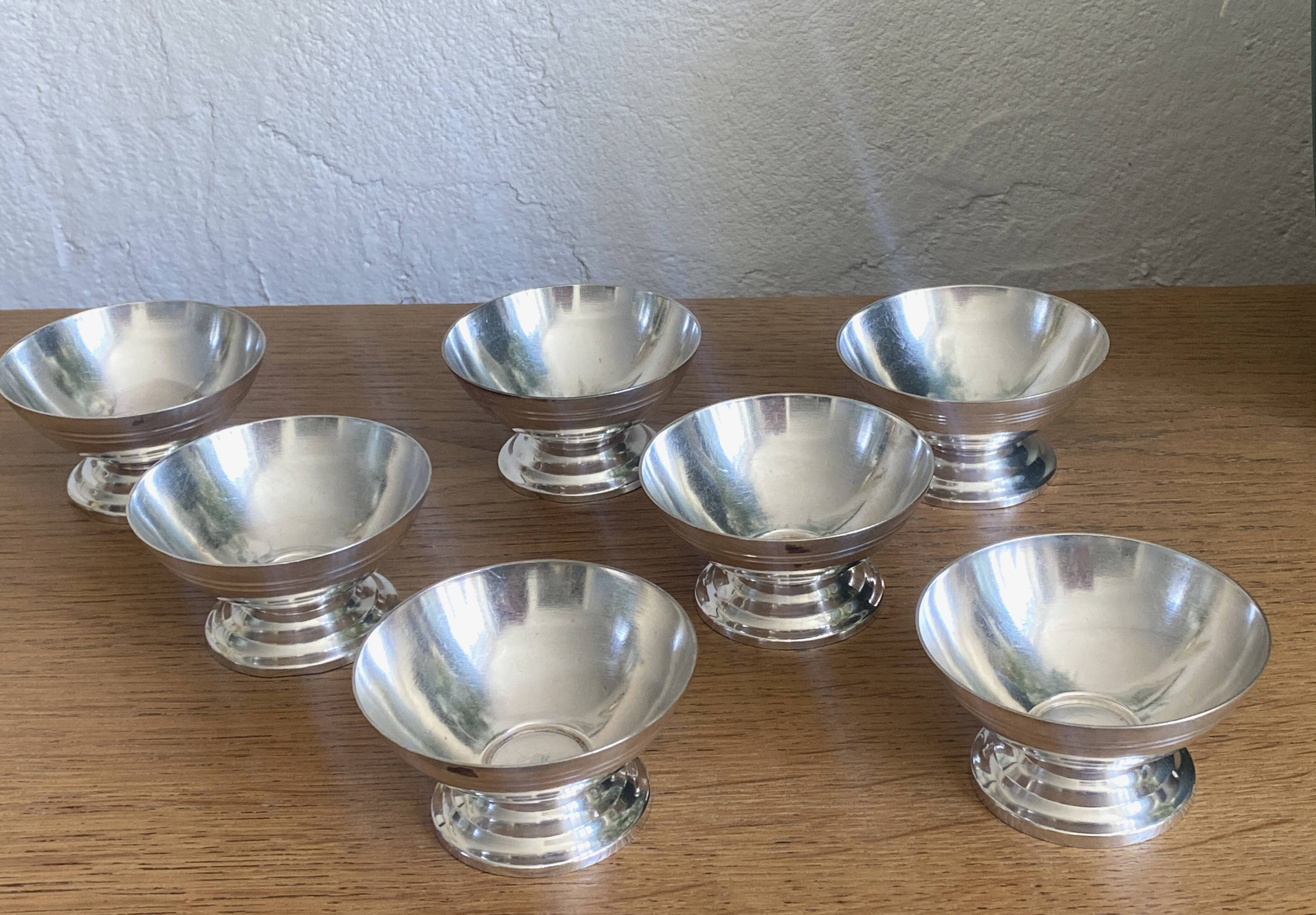 7 silver metal ice cream cups