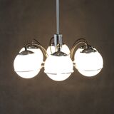 1970s Targetti Sankey Italian Chrome and Opaline Glass Chandelier