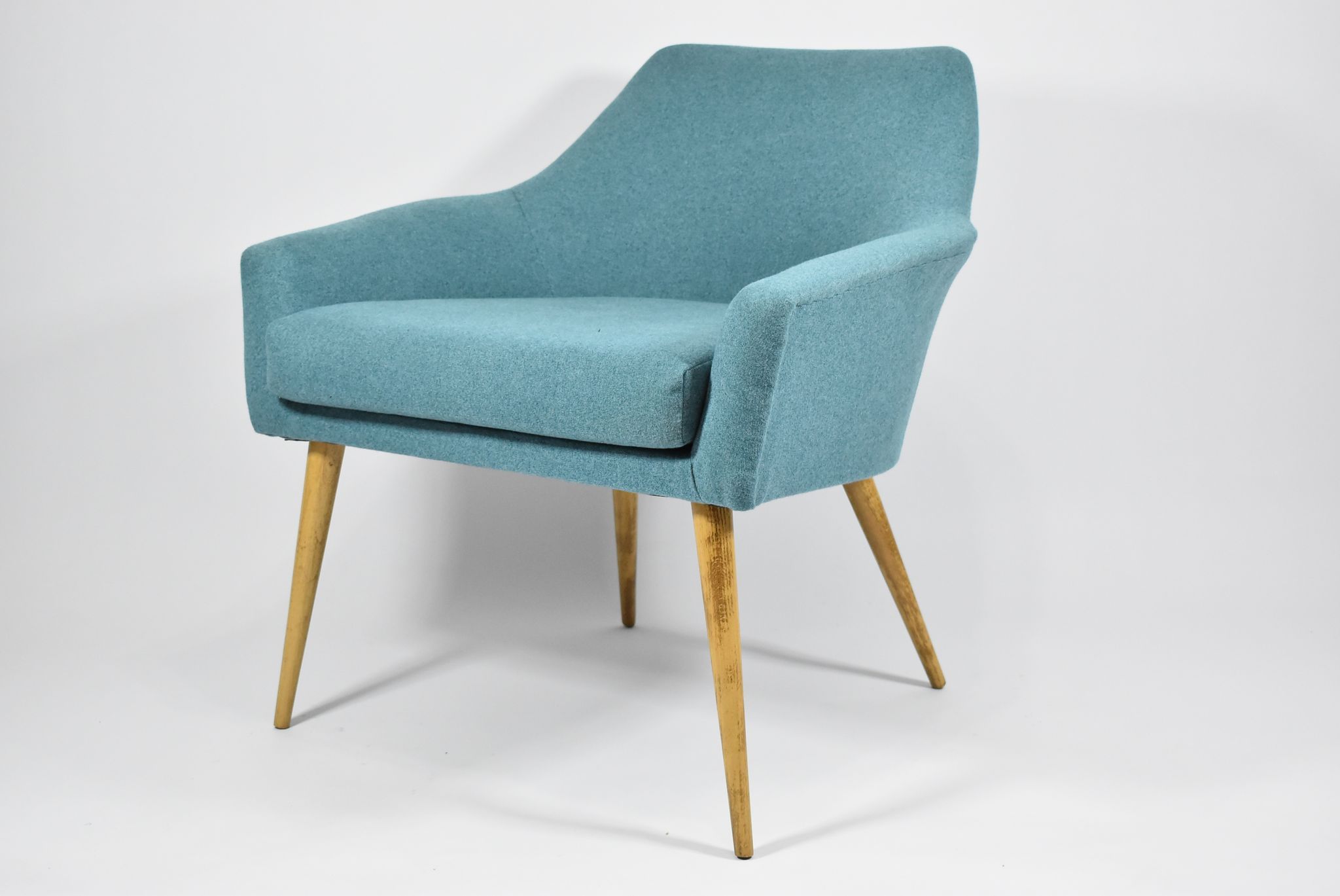 Vintage armchair Shell, turquoise fabric, 1960s, restored