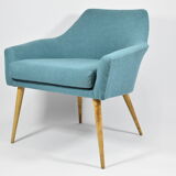 Vintage armchair Shell, turquoise fabric, 1960s, restored