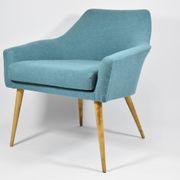 Vintage armchair Shell, turquoise fabric, 1960s, restored
