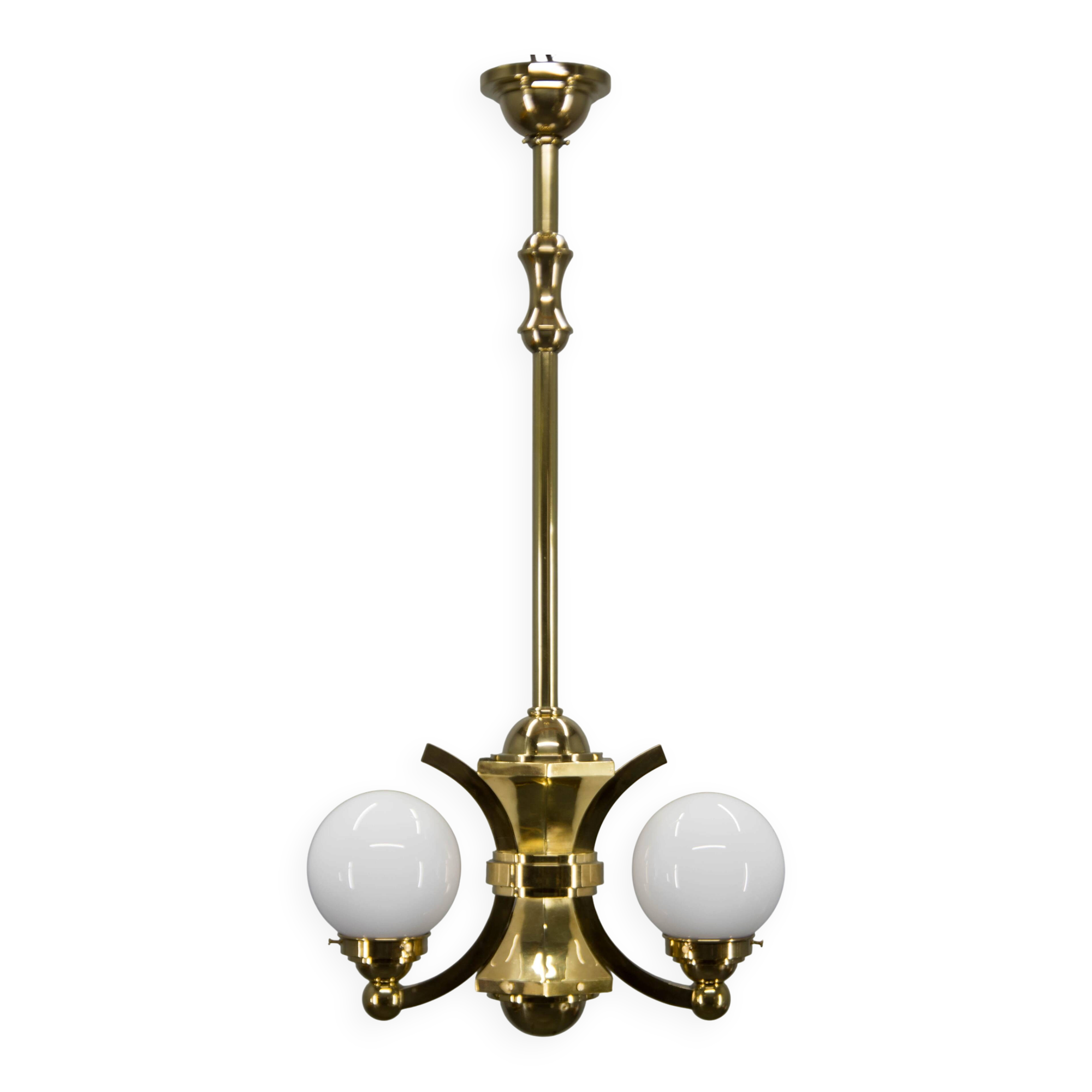 Art Deco Brass and Glass Chandelier by Gocar, 1910s, Restored