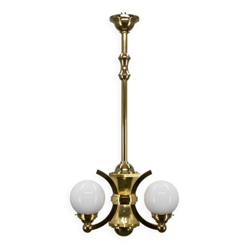 Chandelier en laiton et verre Art Déco par Gocar, années 1910, restauré