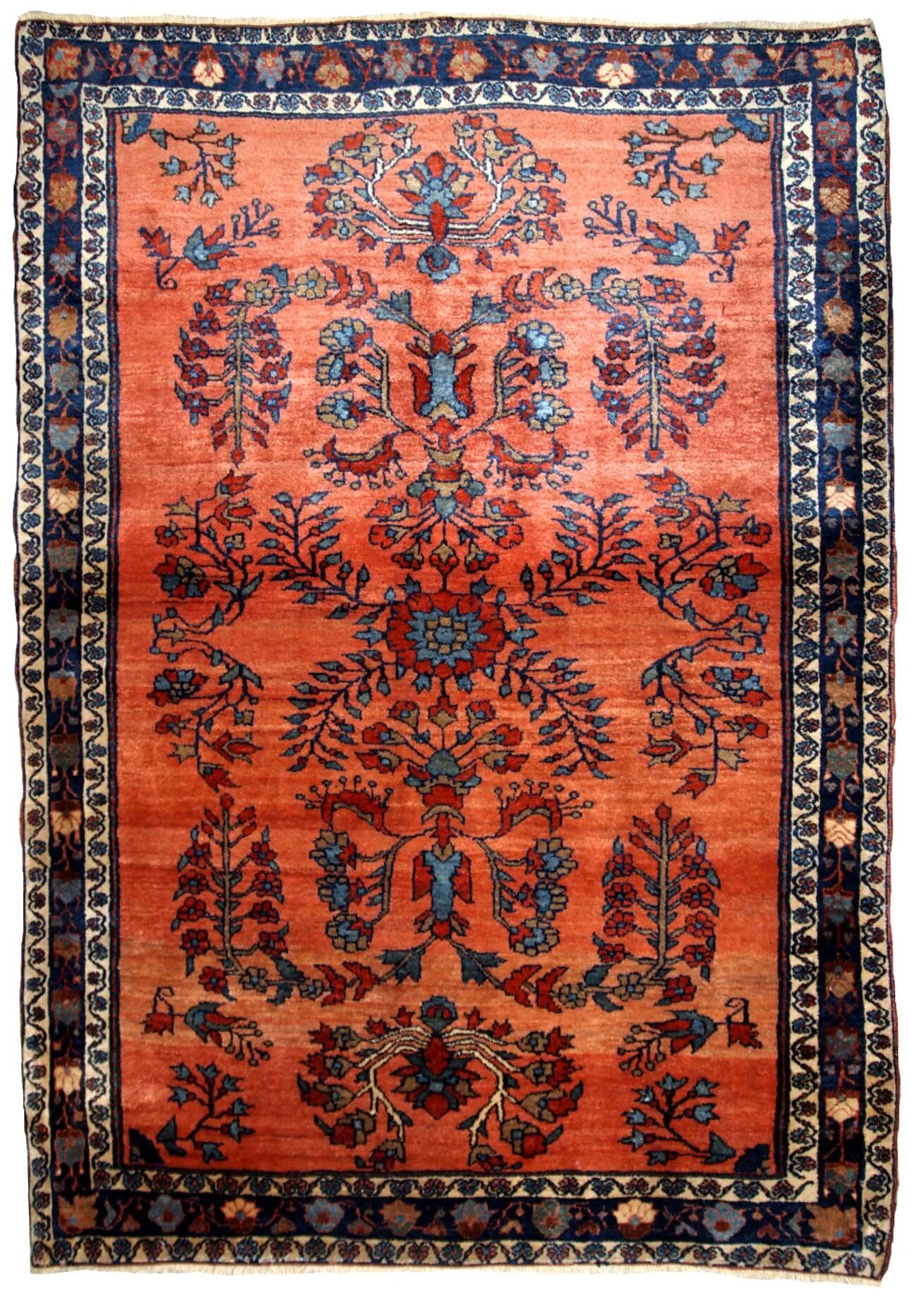 Handmade antique Persian Sarouk rug 106cm x 161cm 1900s -1B694