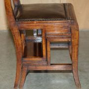 Victorian library chair, convertible, hardwood, leather, brass, circa 1880.