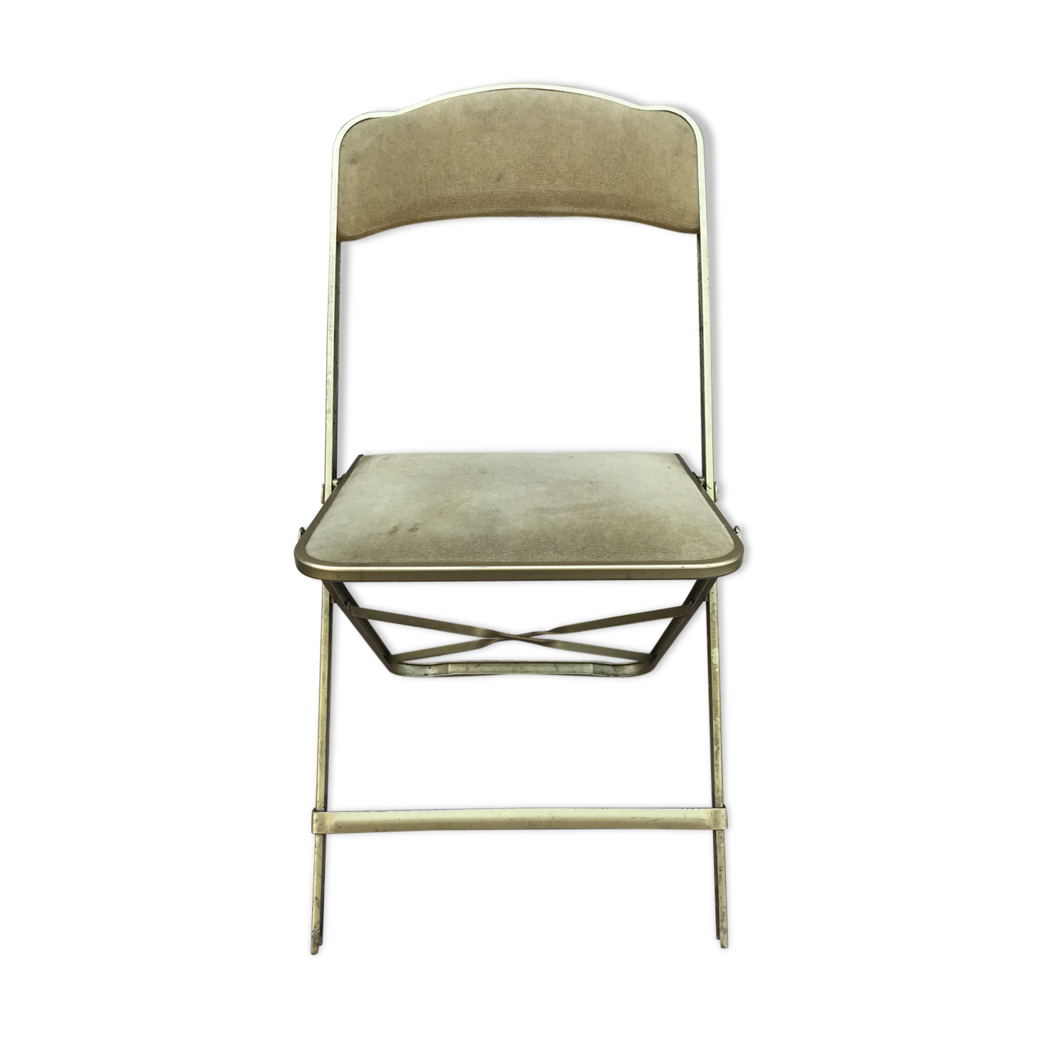 Chaise ancienne  pliante métal et velour vert années 70 vintage