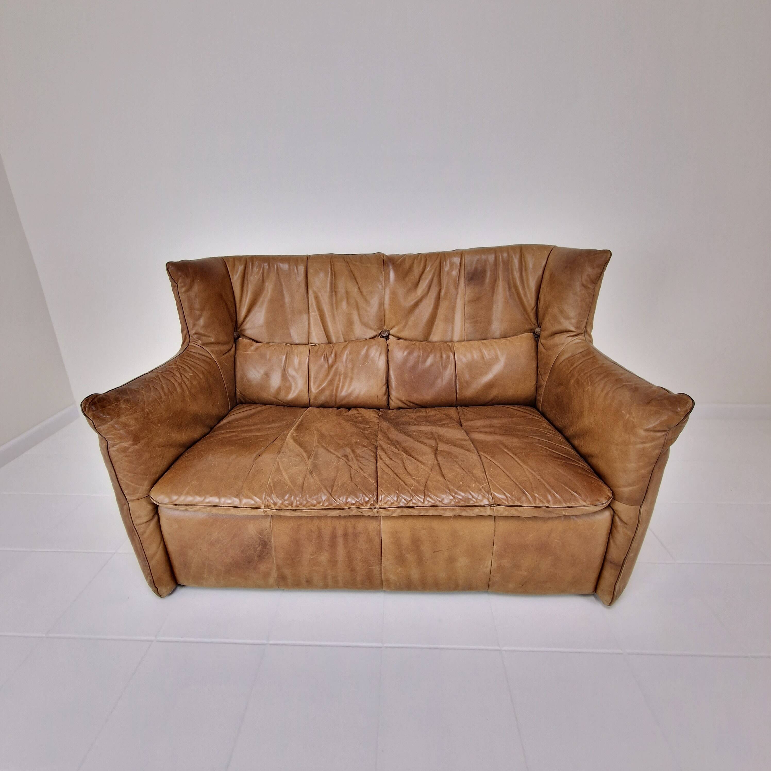 High Back Sofa in Cognac Leather by Gerard Van Den Berg for Montis, 1980s